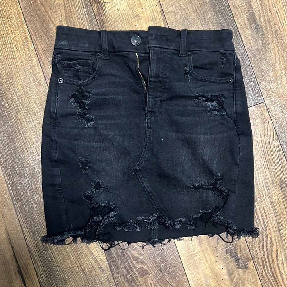 Black denim distressed skirt from American eagle